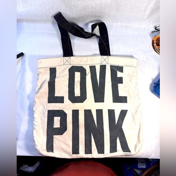 Pink Tote - Victoria Secret / Pink  canvas tote -floppy with black handles - Picture 1 of 3